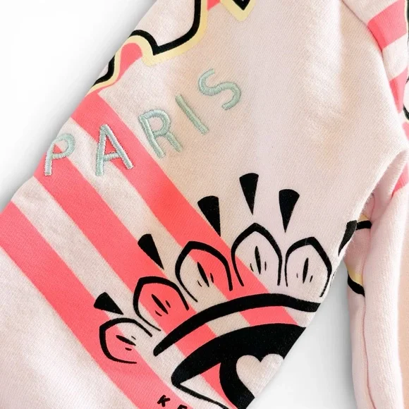 Kenzo Kids Paris Tiger Graphic Zip Hoodie Light Pink Sweatshirt Girls 2 (2A) - Picture 4 of 14